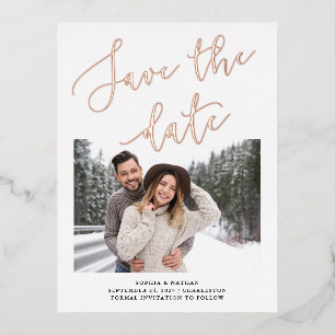 Elegant Romance   Foto Save the Date Roos Gold Folie Uitnodiging Briefkaart
