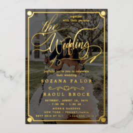 Elegant Romance | Roos Gold Foil Photo Weddenschap Folie Uitnodiging