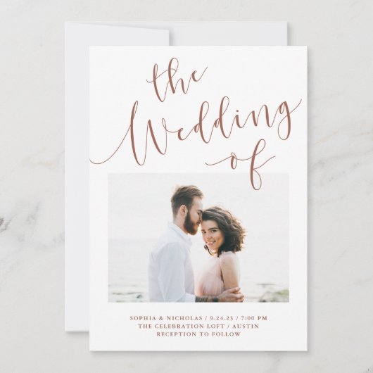 Elegant Romance | Terracotta Two Photo Wedding Kaart (Voorkant)