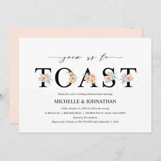 Elegant Romance Wedding Rehearsal Dinner Invites Kaart (Voorkant / Achterkant)