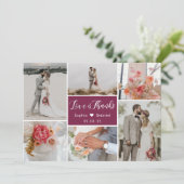 Elegant Romantic 6 Foto Collage Weddenschap Hartel Bedankkaart (Staand voorkant)