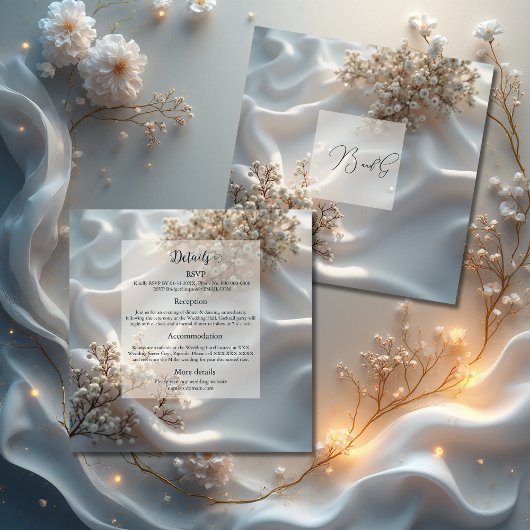 Elegant romantic babys breath floral wedding informatiekaartje