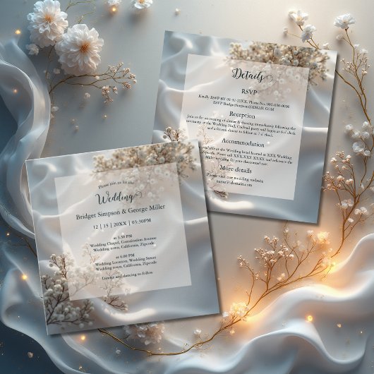 Elegant romantic babys breath floral wedding  kaart