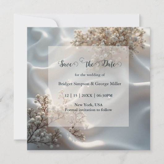 Elegant romantic babys breath floral wedding save the date (Voorkant)