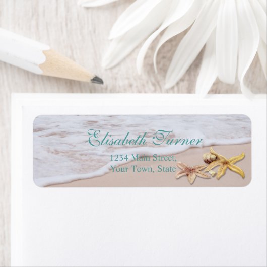 Elegant Romantic Beach Starfish Wedding Etiket (Insitu)