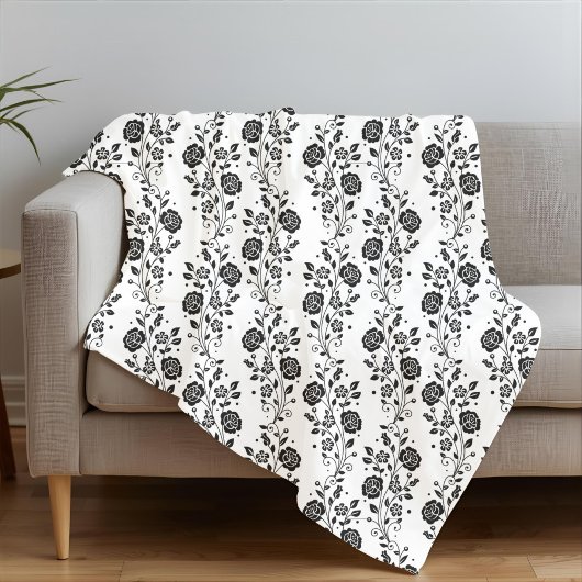 Elegant Romantic Black en White Floral Pattern Fleece Deken