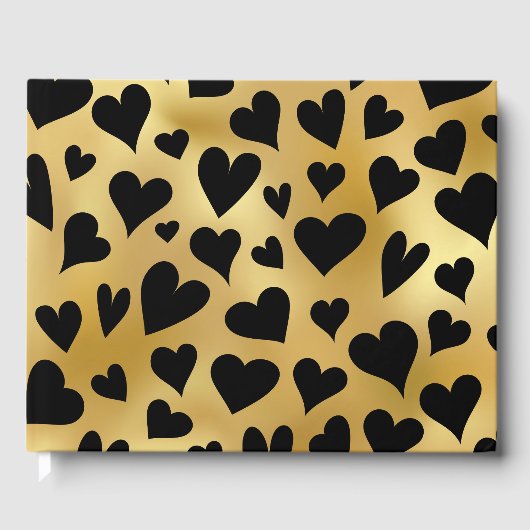 Elegant Romantic Black Gold Heart Pattern Gastenboek (Voorkant)