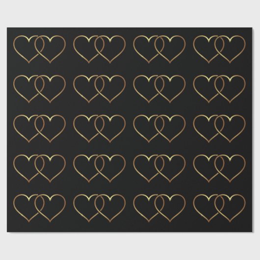 Elegant Romantic Black & Gold Intertwined Hearts Cadeaupapier (Vlak)