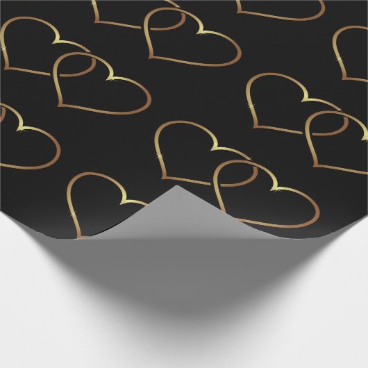 Elegant Romantic Black & Gold Intertwined Hearts Cadeaupapier (Hoek)