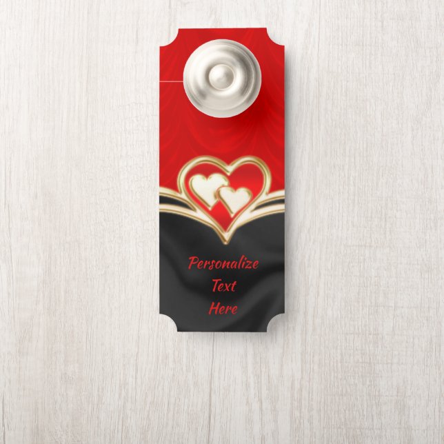 Elegant & Romantic Black Gold & Red Hearts Room Deurhanger (Op knop)