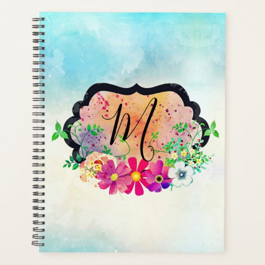 Elegant Romantic Black Lijst Floral Bouquet Planner (Voorkant)