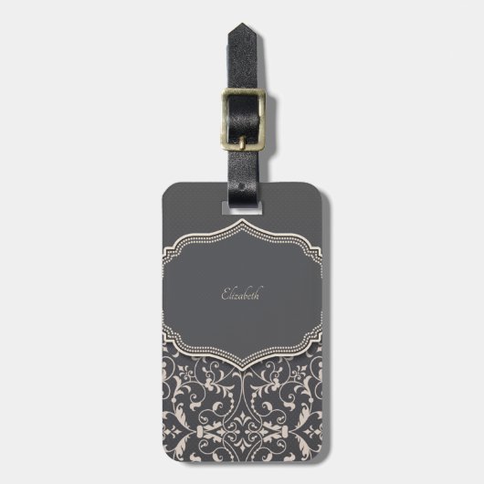Elegant Romantic Black, Swirls Personalized Bagagelabel (Voorkant verticaal)