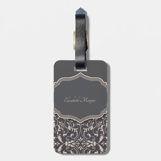 Elegant Romantic Black, Swirls Personalized Bagagelabel (Achterkant verticaal)