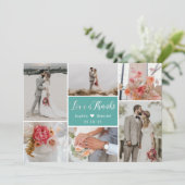 Elegant Romantic Blauwgroen 6 Foto Collage Wedding Bedankkaart (Staand voorkant)