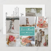 Elegant Romantic Blauwgroen 6 Foto Collage Wedding Bedankkaart (Voorkant / Achterkant)