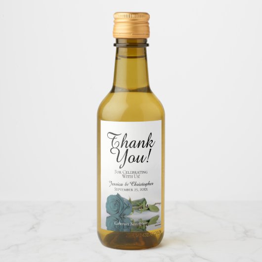 Elegant Romantic Blauwgroen Roos Weddenschap Harte Wijn Etiket (Voorkant)