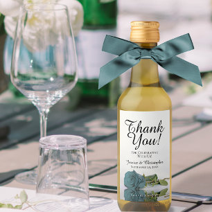 Elegant Romantic Blauwgroen Roos Weddenschap Harte Wijn Etiket