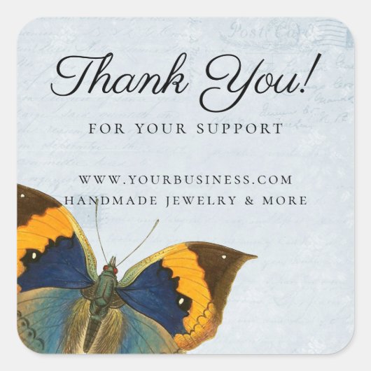 Elegant Romantic Blue  Butterfly Ephemera Vierkante Sticker (Voorkant)