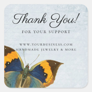 Elegant Romantic Blue  Butterfly Ephemera Vierkante Sticker