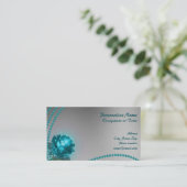 Elegant & Romantic Blue Crystal Flower & Pearls Visitekaartje (Staand voorkant)