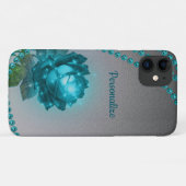 Elegant Romantic Blue Crystal Roos Pearls Case-Mate iPhone Case (Achterkant (horizontaal))