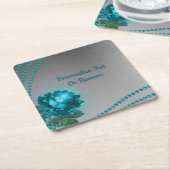 Elegant Romantic Blue Crystal Roos Pearls Kartonnen Onderzetters (Schuin)