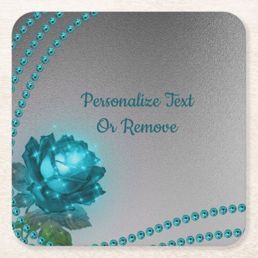 Elegant Romantic Blue Crystal Roos Pearls Kartonnen Onderzetters (Voorkant)