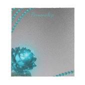 Elegant Romantic Blue Crystal Roos Pearls Notitieblok (Voorkant)