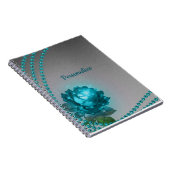 Elegant Romantic Blue Crystal Roos Pearls Notitieboek (Rechterzijde)