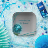 Elegant Romantic Blue Crystal Roos Pearls Papieren Bordje (Feest)