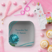 Elegant Romantic Blue Crystal Roos Pearls Papieren Bordje (Feest)