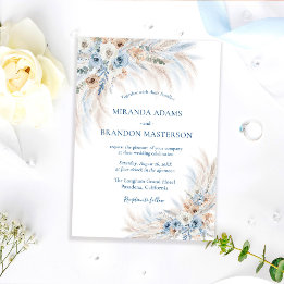 Elegant Romantic Blue Floral Boho Wedding Kaart