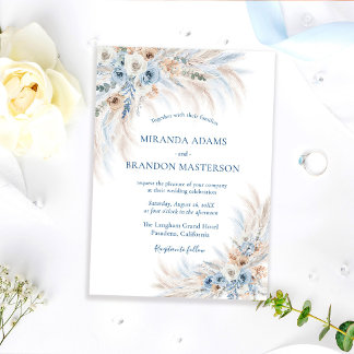 Elegant Romantic Blue Floral Boho Wedding Kaart