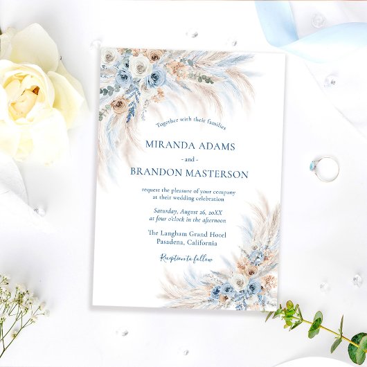 Elegant Romantic Blue Floral Boho Wedding Kaart