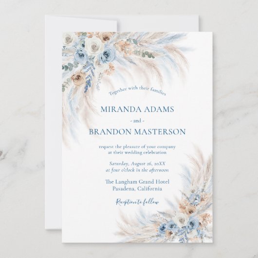 Elegant Romantic Blue Floral Boho Wedding Kaart (Voorkant)