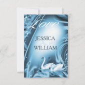 Elegant Romantic Blue Swan Love Weddenschap RSVP (Voorkant)