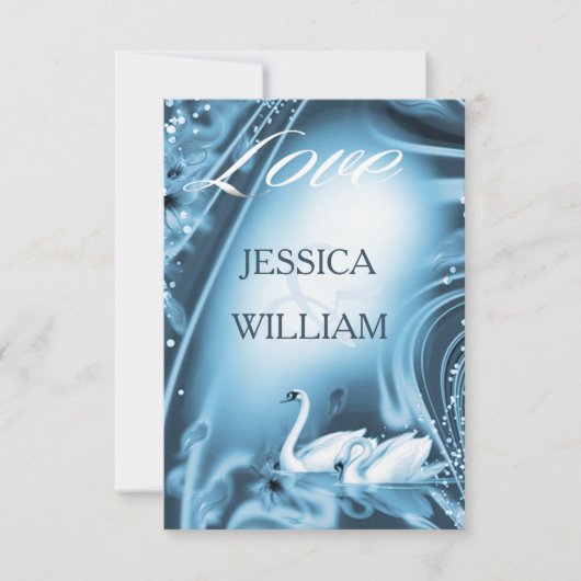 Elegant Romantic Blue Swan Love Weddenschap RSVP (Voorkant)