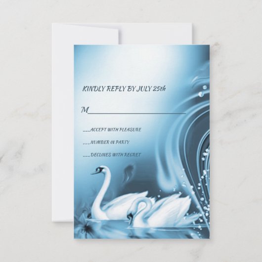 Elegant Romantic Blue Swan Love Weddenschap RSVP (Achterkant)