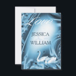 Elegant Romantic Blue Swan Love Weddenschap RSVP Kaartje<br><div class="desc">Ontworpen voor je zwanenthema bruiloft/jubileum of een andere gelegenheid/gebeurtenis. Elegant, romantisch en eenvoudig aan te passen. Gelieve te personaliseren het met uw eigen tekst of de knoop "aanpast het"om naar het ontwerphulpmiddel te gaan waar u tekst kunt toevoegen, de doopvont, de tekstgrootte, de tekstkleur, tekst het plaatsen en meer veranderen....</div>