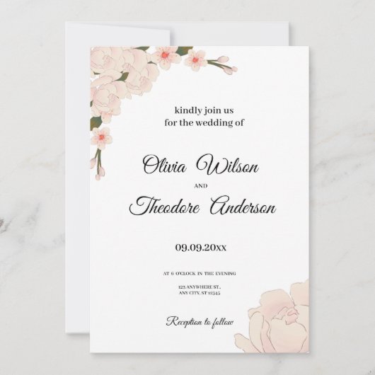 Elegant Romantic Blush Pink Floral Blossom Wedding Kaart (Voorkant)