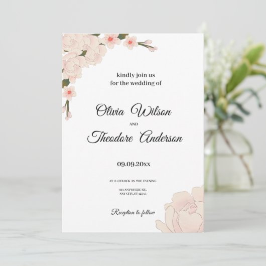 Elegant Romantic Blush Pink Floral Blossom Wedding Kaart (Staand voorkant)