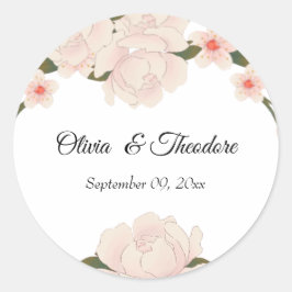 Elegant Romantic Blush Pink Floral Blossom Wedding Ronde Sticker