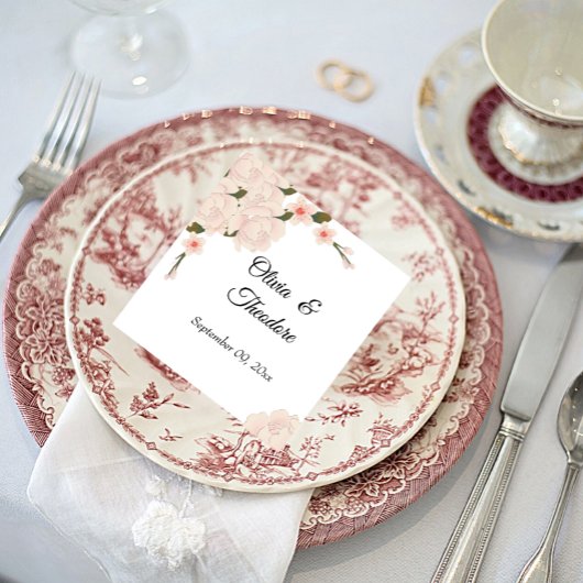 Elegant Romantic Blush Pink Floral Blossom Wedding Servet