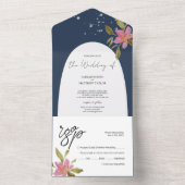 Elegant Romantic Boho Waterverf Floral All In One Uitnodiging (Binnen)