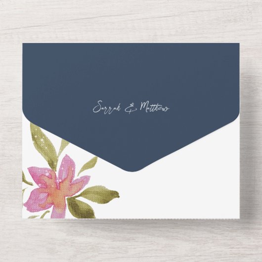 Elegant Romantic Boho Waterverf Floral All In One Uitnodiging (Achterkant)