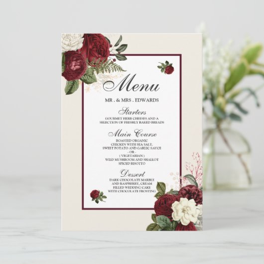 Elegant Romantic Burgundy All Occasions Menu (Staand voorkant)
