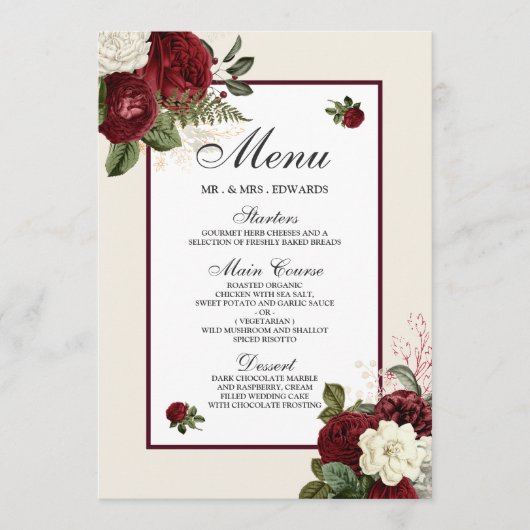 Elegant Romantic Burgundy All Occasions Menu (Voorkant)