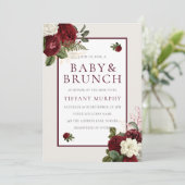 Elegant Romantic Burgundy Floral Baby shower Kaart (Staand voorkant)
