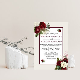 Elegant Romantic Burgundy Floral Wedding Invite Kaart