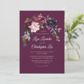 Elegant Romantic Burgundy Floral Wedding Kaart (Staand voorkant)